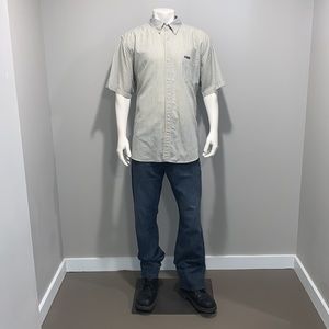 Chaps Easy Care Plaid Yellow, Blue And White Short Sleeve Button Shirt